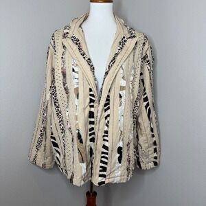 LIFE STYLE WOMAN Open Front Jacket 3X Patchwork Embroidered Animal Print Artsy